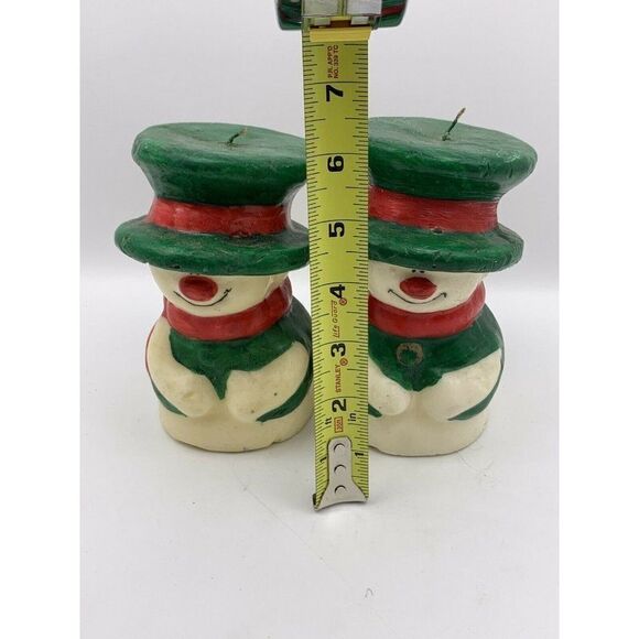 2 Vintage Wax Candles Snowman Green Top Hat - Picture 2 of 9